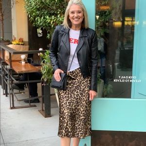 Leopard satin midi skirt